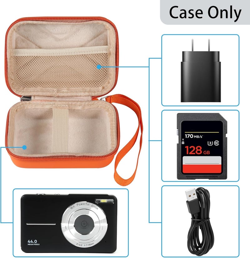 BLK8IGHT Digital Camera Case for AbergBest 21 Mega Pixels 2.7" LCD Rechargeable HD/Kodak Pixpro/Canon PowerShot ELPH 180/190/Sony DSCW800/DSCW830 Cameras, Travel Carrying Protective Case for Camera- Orange - Image 4